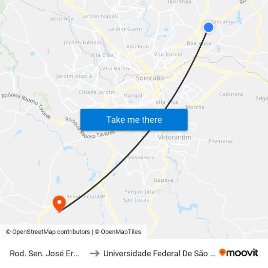 Rod. Sen. José Ermírio De Moraes , Sn to Universidade Federal De São Carlos - Campus Sorocaba map