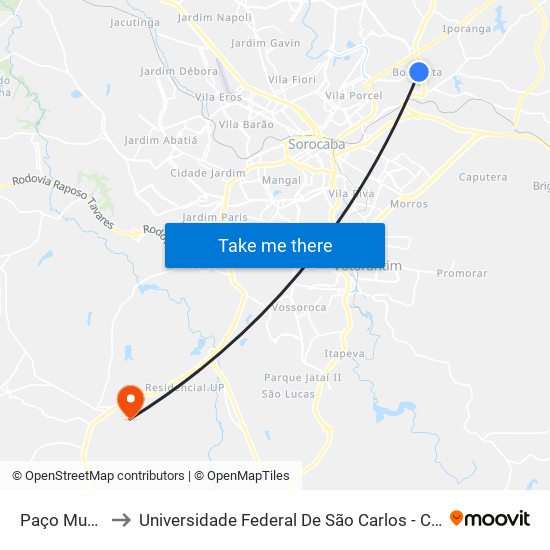 Paço Municipal to Universidade Federal De São Carlos - Campus Sorocaba map