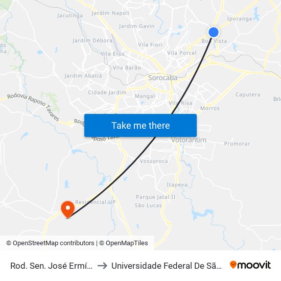 Rod. Sen. José Ermírio De Moraes , Km 2 to Universidade Federal De São Carlos - Campus Sorocaba map