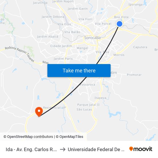 Ida - Av. Eng. Carlos R. Mendes, Nº 2.618 ""Fatec"" to Universidade Federal De São Carlos - Campus Sorocaba map