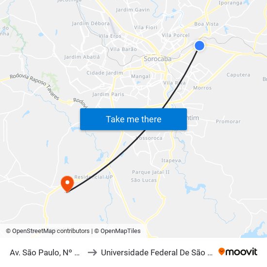 Av. São Paulo, Nº 2719 ""Ind. Bórnia"" to Universidade Federal De São Carlos - Campus Sorocaba map