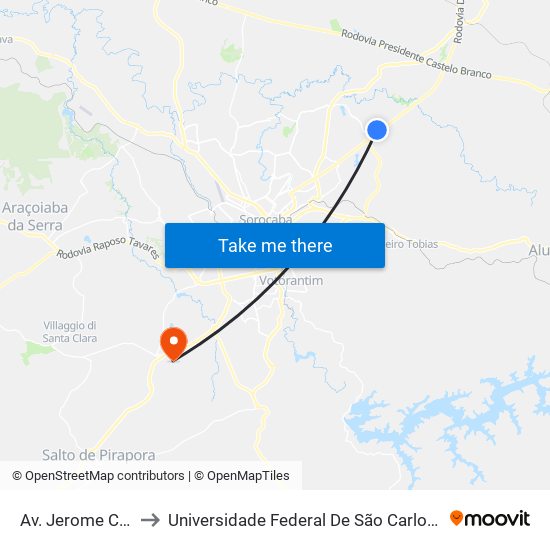 Av. Jerome Case, 1300 to Universidade Federal De São Carlos - Campus Sorocaba map