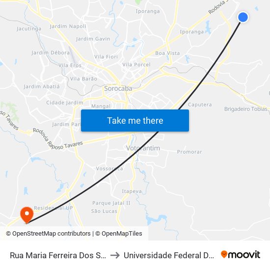 Rua Maria Ferreira Dos Santos Camargo, Defronte O Nº60 to Universidade Federal De São Carlos - Campus Sorocaba map