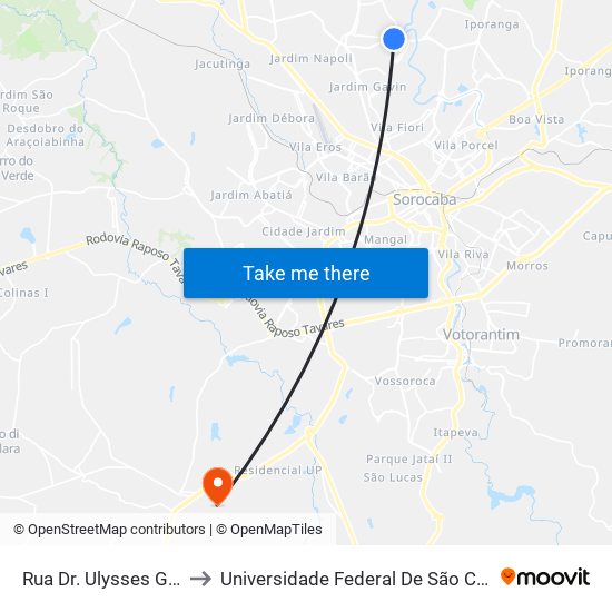 Rua  Dr. Ulysses Guimarães, 1512 to Universidade Federal De São Carlos - Campus Sorocaba map