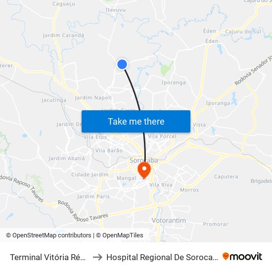 Terminal Vitória Régia to Hospital Regional De Sorocaba map