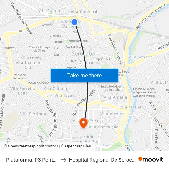 Plataforma: P3 Ponto: K to Hospital Regional De Sorocaba map