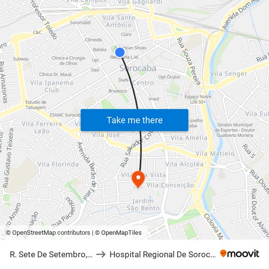 R. Sete De Setembro, 26 to Hospital Regional De Sorocaba map