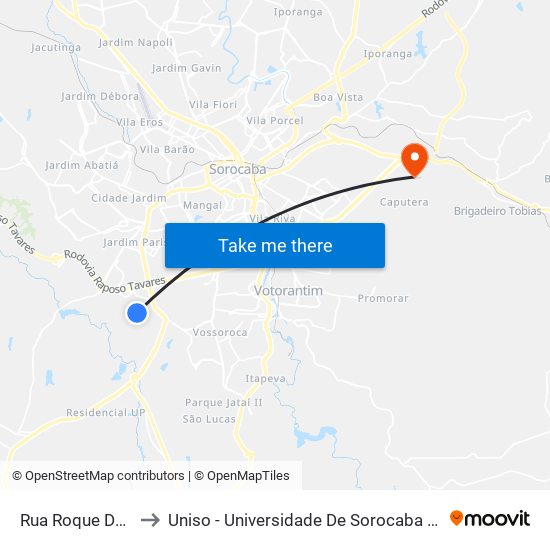 Rua Roque Domingues to Uniso - Universidade De Sorocaba Cidade Universitária map