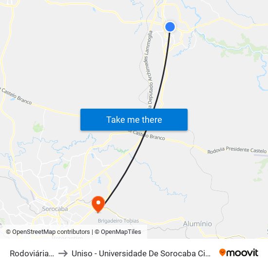 Rodoviária De Itu to Uniso - Universidade De Sorocaba Cidade Universitária map