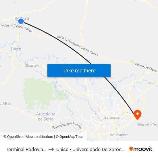 Terminal Rodoviário De Boituva to Uniso - Universidade De Sorocaba Cidade Universitária map