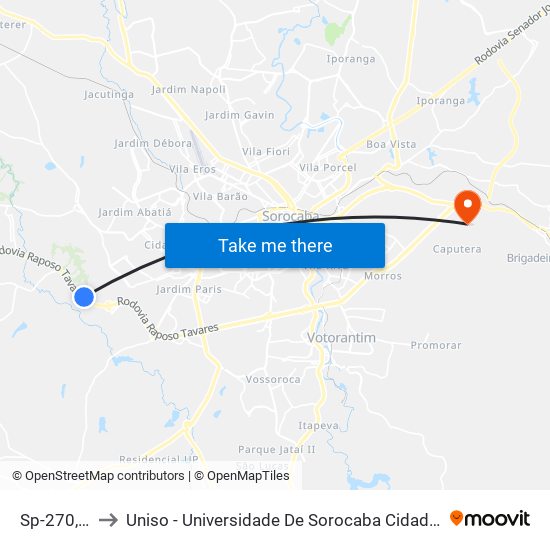 Sp-270, 107 to Uniso - Universidade De Sorocaba Cidade Universitária map