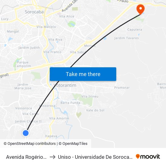 Avenida Rogério Cassola, 842 to Uniso - Universidade De Sorocaba Cidade Universitária map