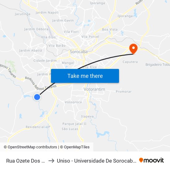 Rua Ozete Dos Santos, 167 to Uniso - Universidade De Sorocaba Cidade Universitária map