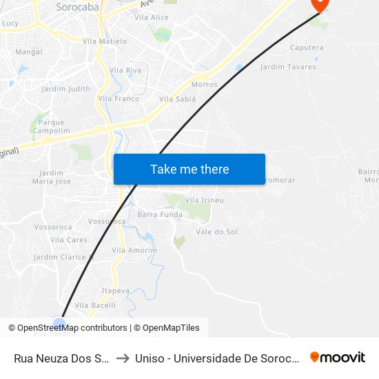 Rua Neuza Dos Santos Cassola to Uniso - Universidade De Sorocaba Cidade Universitária map