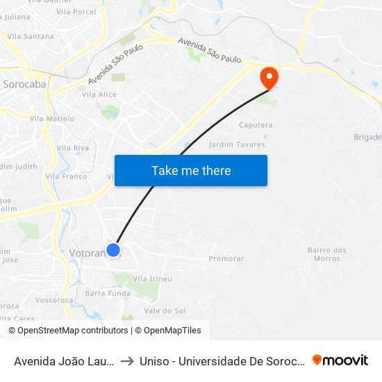 Avenida João Laureano, 259-303 to Uniso - Universidade De Sorocaba Cidade Universitária map