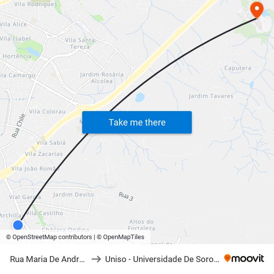 Rua Maria De Andrade Tavuencas, 20 to Uniso - Universidade De Sorocaba Cidade Universitária map