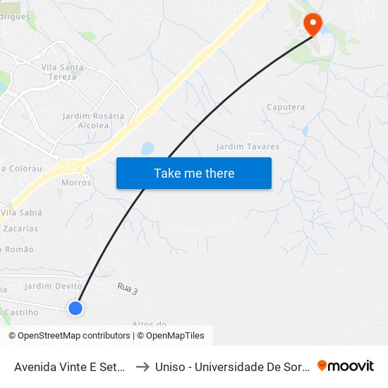 Avenida Vinte E Sete De Março, 668-778 to Uniso - Universidade De Sorocaba Cidade Universitária map
