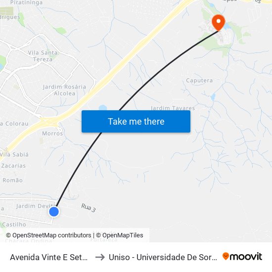 Avenida Vinte E Sete De Março, 852-906 to Uniso - Universidade De Sorocaba Cidade Universitária map