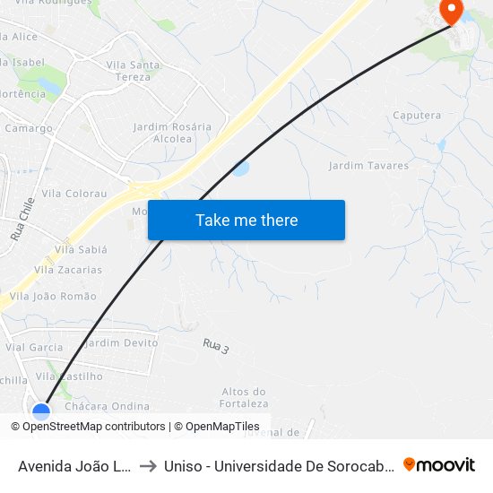 Avenida João Laureano, 34 to Uniso - Universidade De Sorocaba Cidade Universitária map