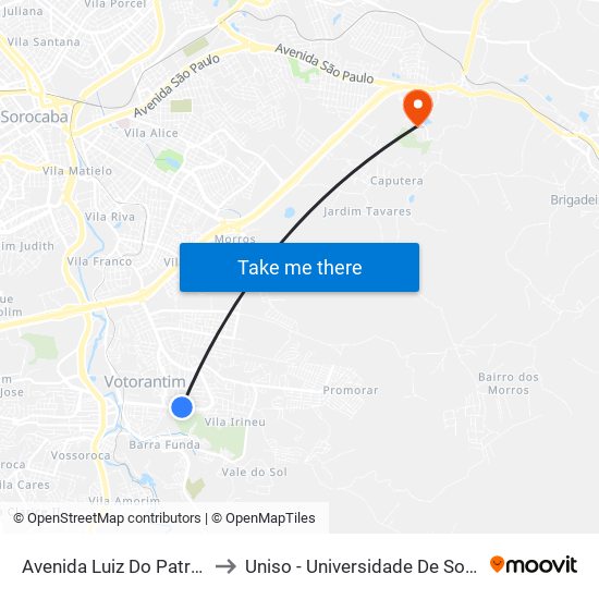 Avenida Luiz Do Patrocínio Fernandes, 963 to Uniso - Universidade De Sorocaba Cidade Universitária map