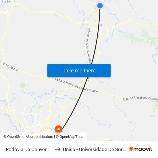 Rodovia Da Convenção - Tenda Atacado to Uniso - Universidade De Sorocaba Cidade Universitária map