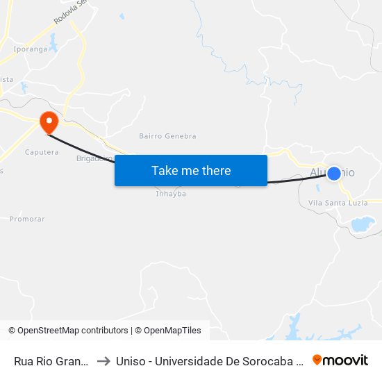 Rua Rio Grande Do Sul to Uniso - Universidade De Sorocaba Cidade Universitária map