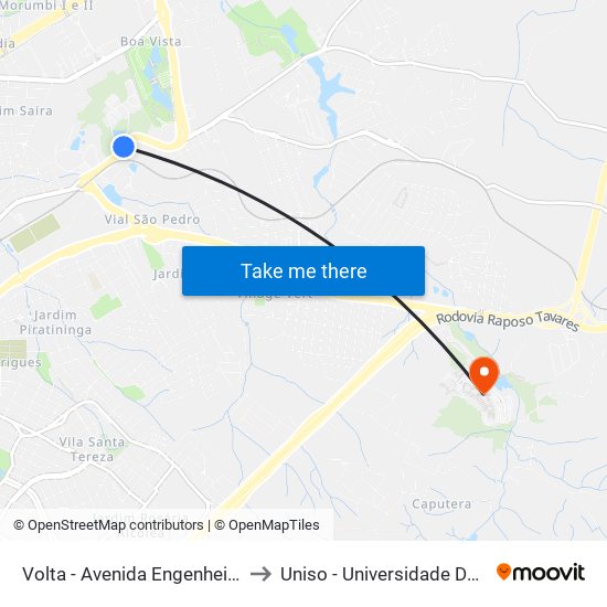 Volta - Avenida Engenheiro Carlos Reinaldo Mendes, 1851 to Uniso - Universidade De Sorocaba Cidade Universitária map