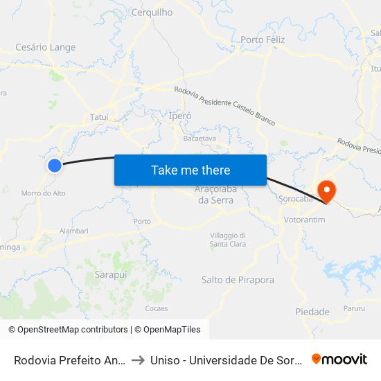 Rodovia Prefeito Antônio R. Schincariol to Uniso - Universidade De Sorocaba Cidade Universitária map