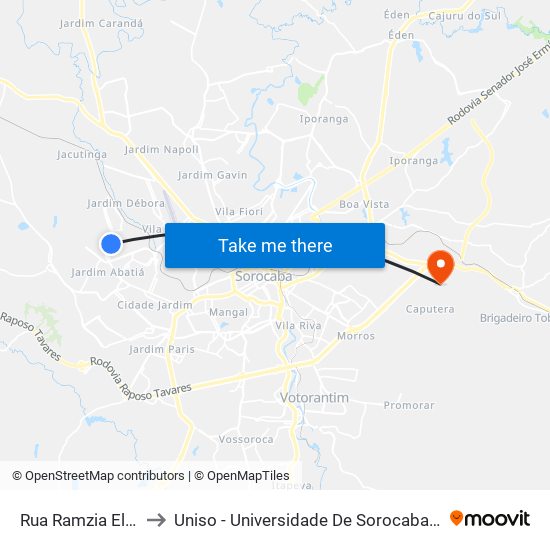 Rua Ramzia El Hadi, 641 to Uniso - Universidade De Sorocaba Cidade Universitária map