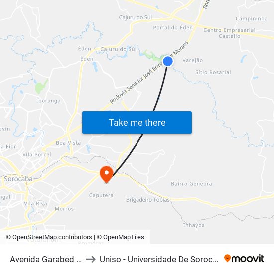 Avenida Garabed Gananiam, 855 to Uniso - Universidade De Sorocaba Cidade Universitária map