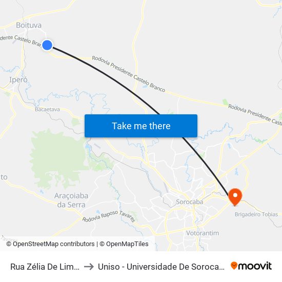 Rua Zélia De Lima Rosa (Sesi) to Uniso - Universidade De Sorocaba Cidade Universitária map