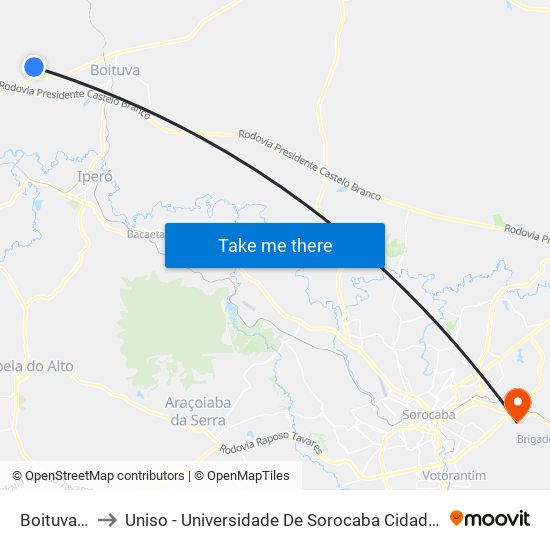 Boituva 372 to Uniso - Universidade De Sorocaba Cidade Universitária map