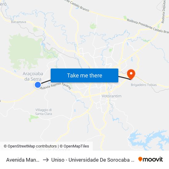 Avenida Manoel Vieira to Uniso - Universidade De Sorocaba Cidade Universitária map