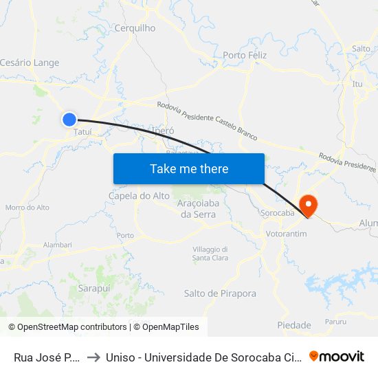 Rua José P. Corrêa to Uniso - Universidade De Sorocaba Cidade Universitária map