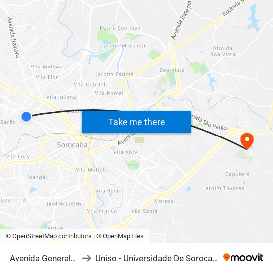 Avenida General Osório, 1320 to Uniso - Universidade De Sorocaba Cidade Universitária map