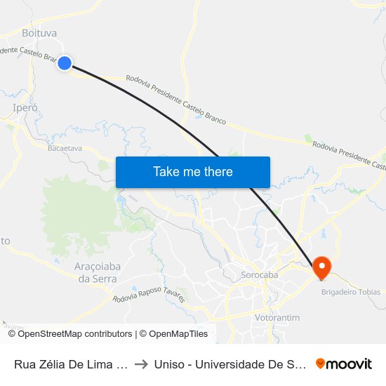 Rua Zélia De Lima Rosa - Posto Ipiranga to Uniso - Universidade De Sorocaba Cidade Universitária map