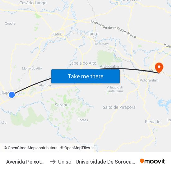 Avenida Peixoto Gômide, 30 to Uniso - Universidade De Sorocaba Cidade Universitária map