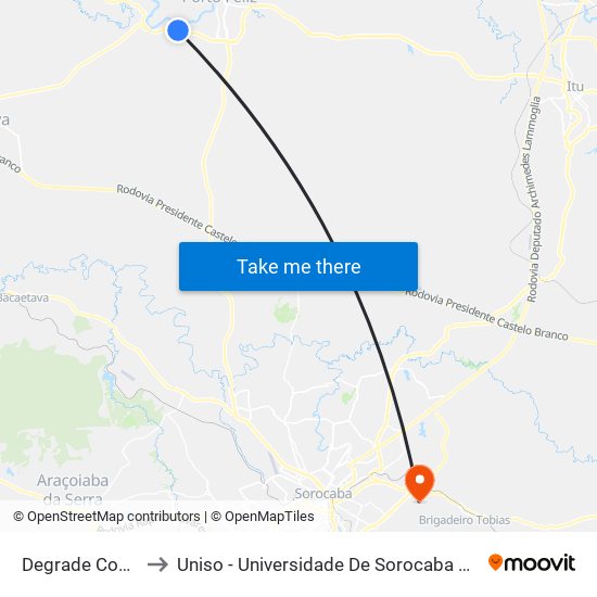 Degrade Confecções to Uniso - Universidade De Sorocaba Cidade Universitária map