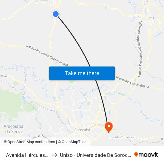 Avenida Hércules Florence, 1430 to Uniso - Universidade De Sorocaba Cidade Universitária map