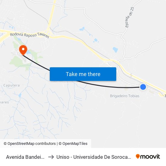 Avenida Bandeirantes, 4245 to Uniso - Universidade De Sorocaba Cidade Universitária map