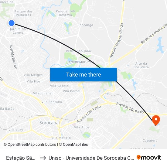 Estação São Camilo to Uniso - Universidade De Sorocaba Cidade Universitária map