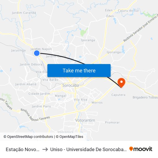 Estação Novo Horizonte to Uniso - Universidade De Sorocaba Cidade Universitária map