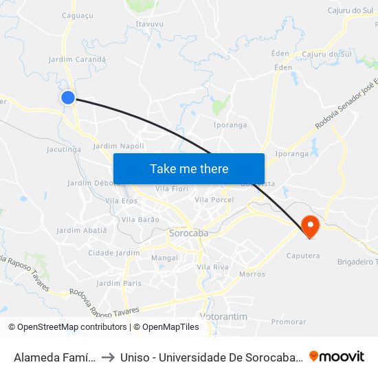 Alameda Família Jacinto to Uniso - Universidade De Sorocaba Cidade Universitária map