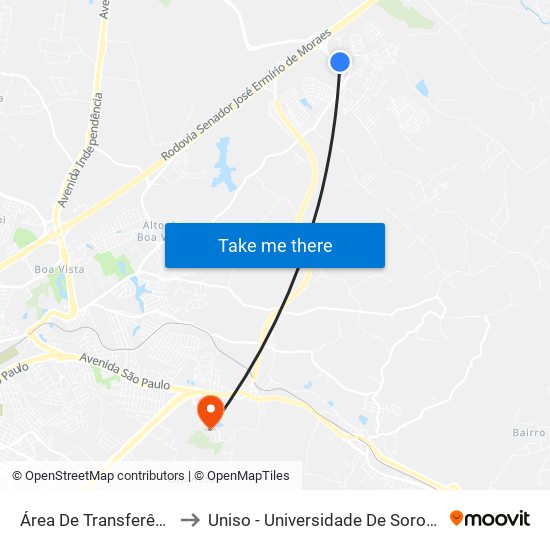 Área De Transferência Aparecidinha to Uniso - Universidade De Sorocaba Cidade Universitária map