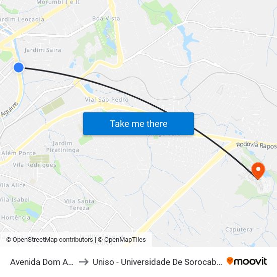 Avenida Dom Aguirre, 1983 to Uniso - Universidade De Sorocaba Cidade Universitária map