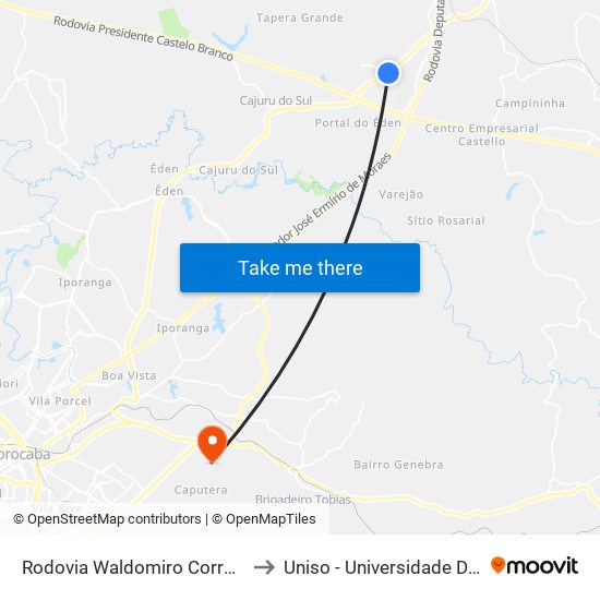 Rodovia Waldomiro Correa De Camargo Itu - São Paulo Brasil to Uniso - Universidade De Sorocaba Cidade Universitária map