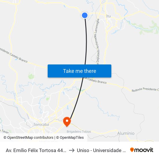 Av. Emílio Félix Tortosa 440 - Parque Res. Potiguara Itu - SP Brasil to Uniso - Universidade De Sorocaba Cidade Universitária map