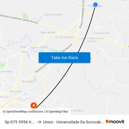 Sp-079 5996 Itu - SP Brasil to Uniso - Universidade De Sorocaba Cidade Universitária map
