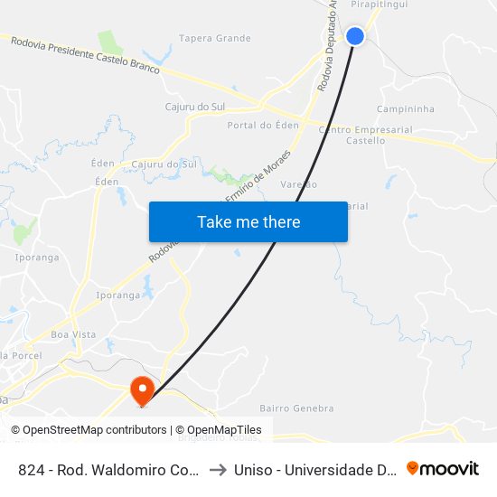 824 - Rod. Waldomiro Corrêa De Camargo 676 Itu - SP Brasil to Uniso - Universidade De Sorocaba Cidade Universitária map