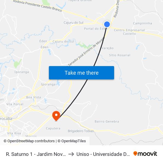 R. Saturno 1 - Jardim Novo Mundo Itu - SP 13308-422 Brasil to Uniso - Universidade De Sorocaba Cidade Universitária map